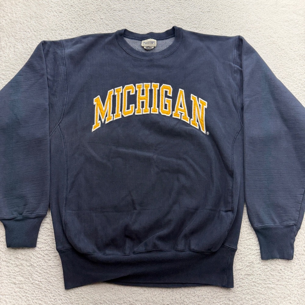 VTG Steve & Barrys Michigan Sweatshirt Mens L Navy Blue Crewneck Ribbed Side